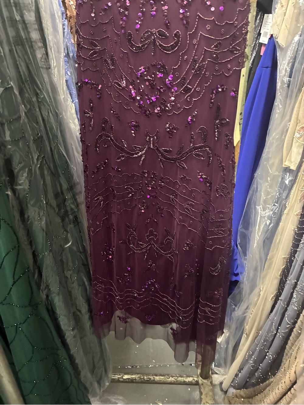Adrianna Papell Night Plum Beaded Midi Dress NWT SZ 10 Formal Cocktail GALA MOB - Picture 8 of 10
